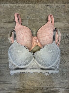 Victoria Secret 2 Lace Bras Lightly Lined Demi Perfect Coverage Shine Strap